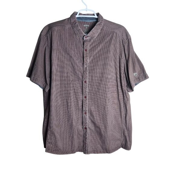 Kuhl Men XL Wildfibre Brown Button Down Short Sleeve 100% Organic Cotton‎ Shirt - Picture 1 of 5